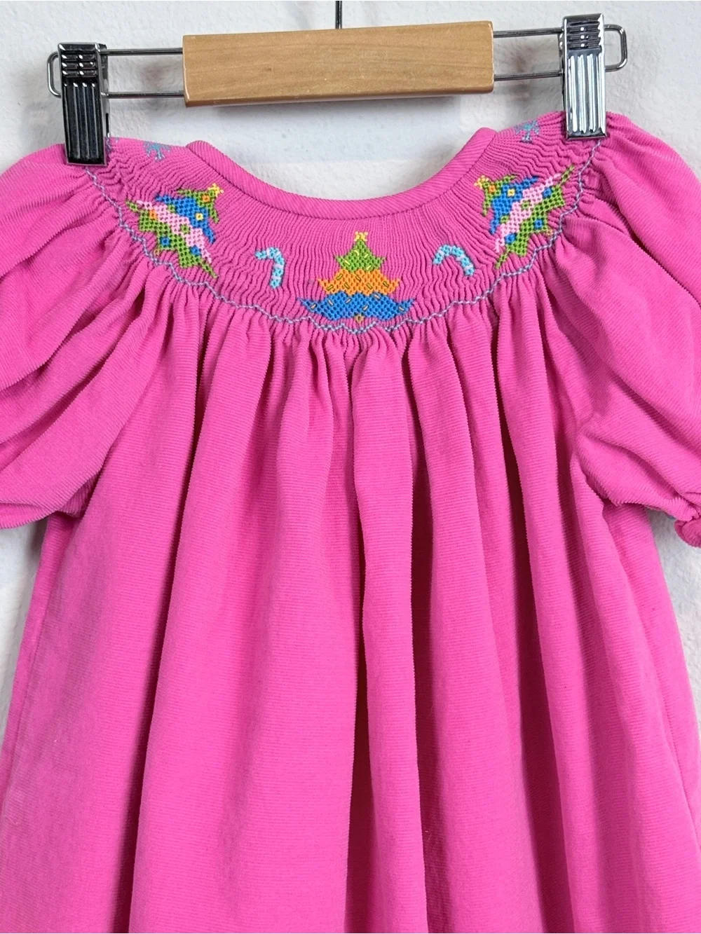Collection Bebe Pink Embroidered Smocked Corduroy Christmas Dress 2T